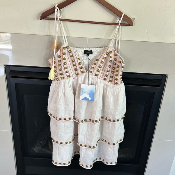 MAJORELLE $278 Liza Mini Dress SZ L tiered fit & flare ruffle grommet boho NEW - Picture 15 of 15